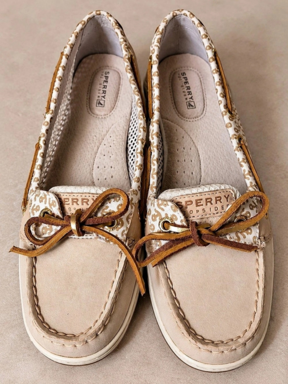 Sperry Top-Sider Leather Boat Shoes Women's 8M Beige & White